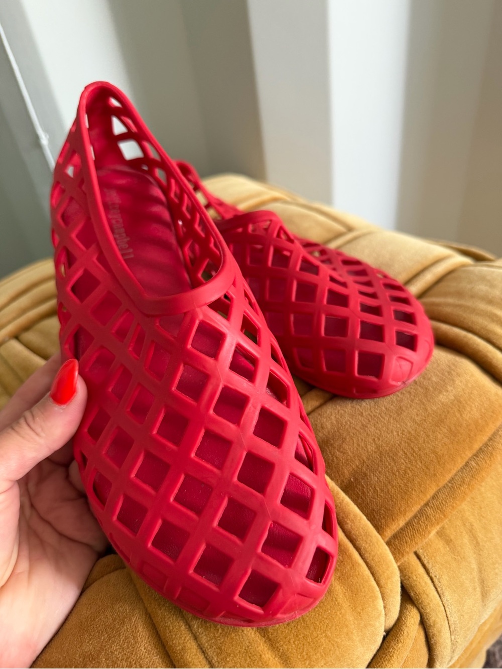 Jeffrey Campbell Bright Red Lattice Slip-On Flats